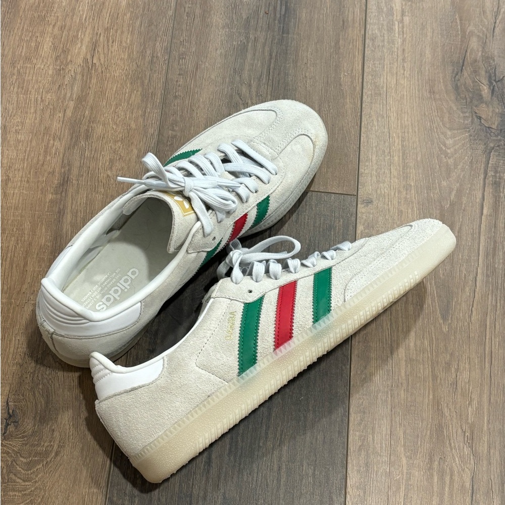 adidas White Athletic Shoes with Red and Green Stripes